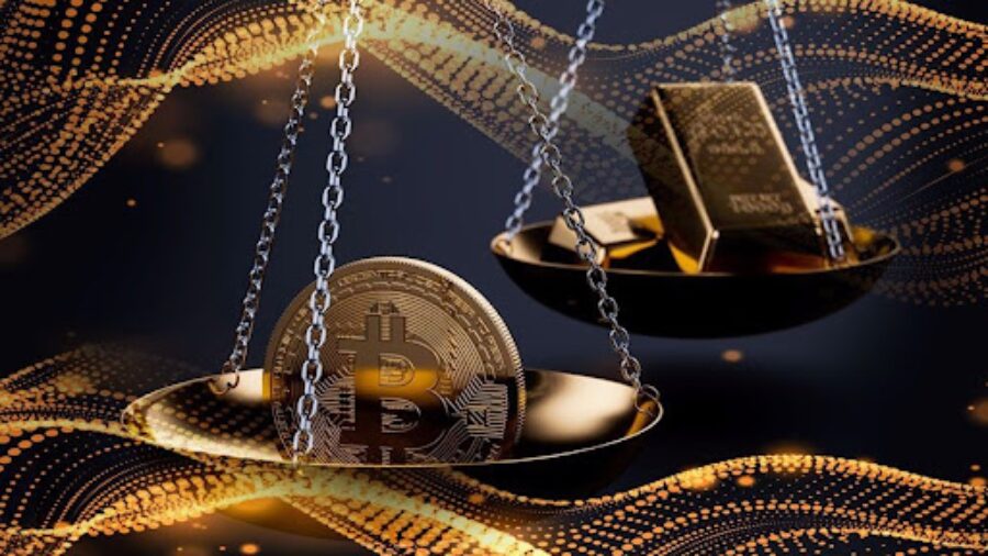 Jämförelse av guldtackor och Bitcoins - en visuell representation av marknadsstriden 2024